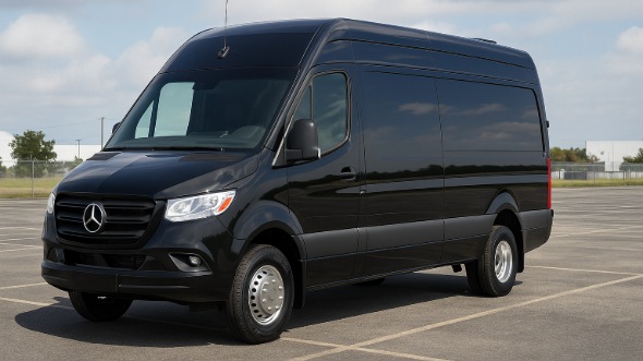 Exterior of Charter Bus Company Orange's 14 Passenger Sprinter Limousine in Orange