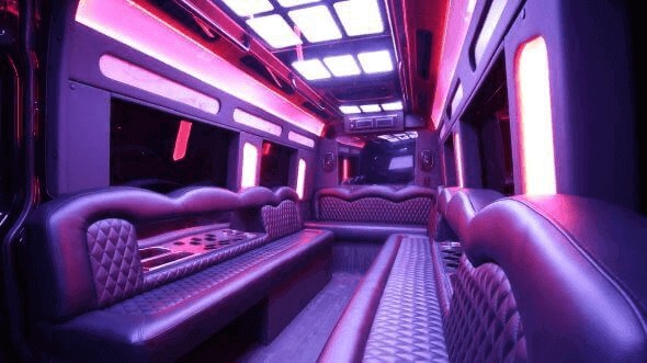 Interior of Charter Bus Company Cypress's 18 Passenger Party Bus in Cypress