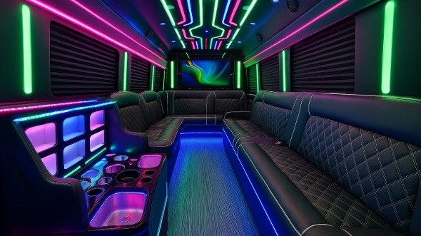 Interior of Charter Bus Company Cypress's 20 Passenger Party Bus in Cypress