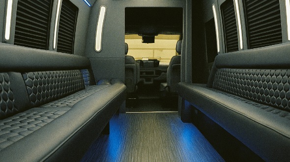 Interior of Charter Bus Company Orange's 20 Passenger Party Bus in Orange