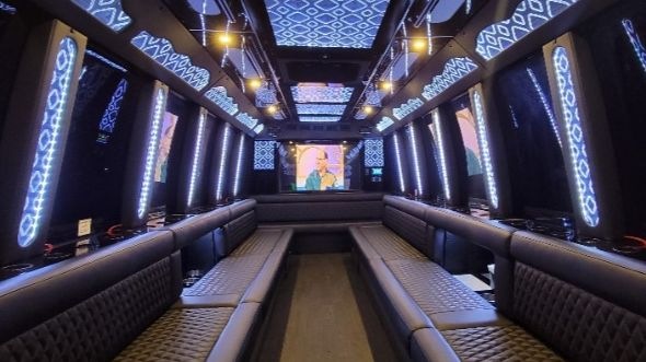 Interior of Charter Bus Company Tustin's 25 Passenger Party Bus in Tustin