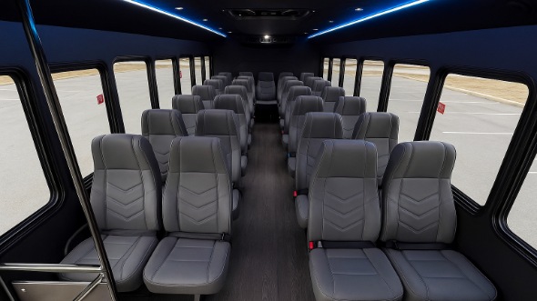 Interior of Charter Bus Company Huntington Beach's 28 Passenger Minibus in Huntington Beach