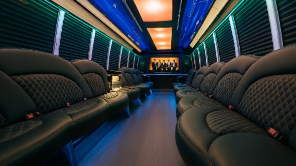 Interior of Charter Bus Company Costa Mesa's 28 Passenger Party Bus in Costa Mesa