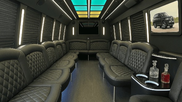 Interior of Charter Bus Company Cypress's 28 Passenger Party Bus in Cypress