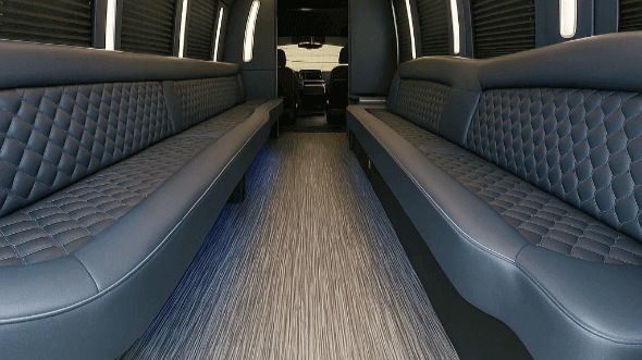 Interior of Charter Bus Company Orange's 30 Passenger Party Bus in Orange
