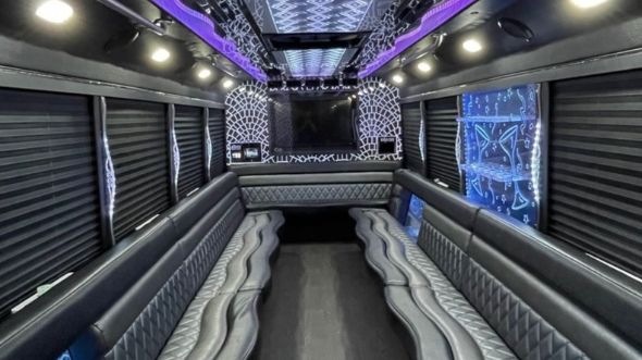 Interior of Charter Bus Company Costa Mesa's 40 Passenger Party Bus in Costa Mesa