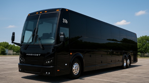 Exterior of Charter Bus Company Huntington Beach's 54 Passenger Charter Bus in Huntington Beach