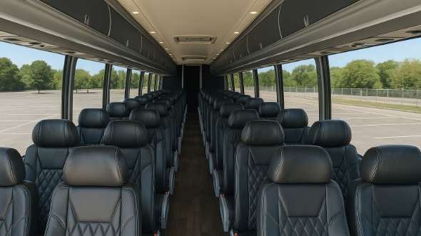 Interior of Charter Bus Company Huntington Beach's 55 Passenger Charter Bus in Huntington Beach
