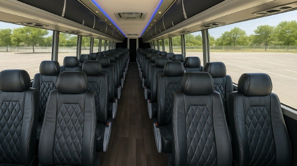Interior of Charter Bus Company Huntington Beach's 56 Passenger Charter Bus in Huntington Beach